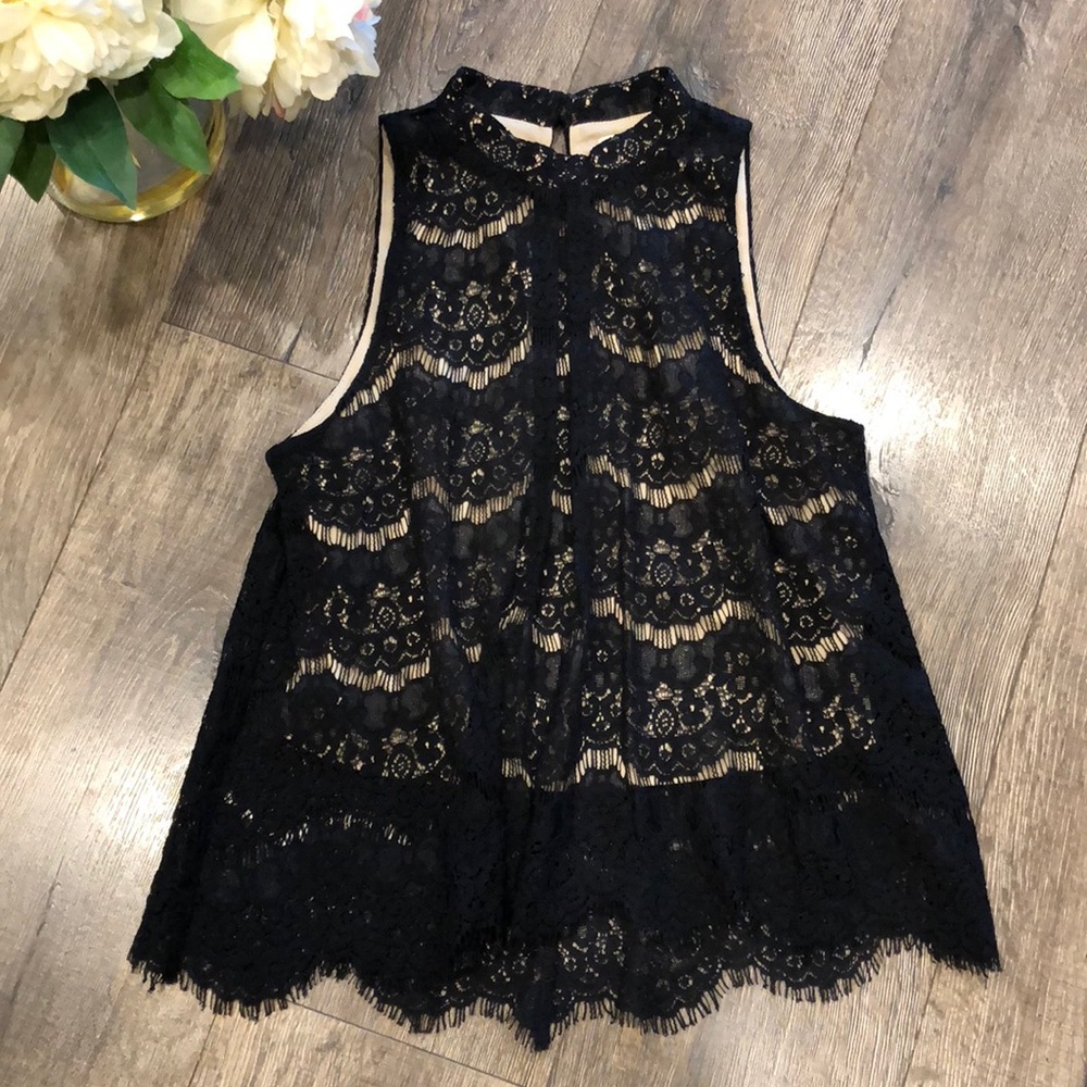 Black lace illusion tank